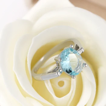 Klasyczny srebrny pierścionek zaręczynowy kobieta 4 pazury projekt AAA niebieski Cyrkon sześciennych obrączka CZ pierścień biżuteria hurtowych