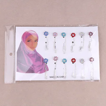 2019 Kryształ hidżab szpilki bezpieczeństwa 12pcs rhinestone kwiat broszka klapy ślub tuxedo Islamski hidżab chusty szpilka