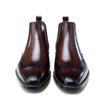 Luksusowej Marki Dla Mężczyzn Chelsea Boots Vintage Slip On Thick Heels Brogues Botki Wysokiej Jakości Skóra Naturalna Buty Motocyklowe