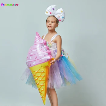 Lody aplikacja dziewczyny tutu sukienka z kokardą pompona projekt dzieci słodkie urodziny święto sukienka tiul plac jedzenie garnitur