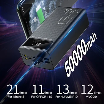 Power Bank 50000mAh przenośna ładowarka LED Light Poverbank Powerbank 50000 mah dodatkowa zewnętrzna bateria dla iPhone Xiaomi Samsung Huawei