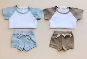 PUDCOCO urocze małe dzieci dziewczyny chłopcy Plac letnia sukienka z krótkim rękawem t-shirt topy + spodenki spodnie stroje zestaw 0-5Y