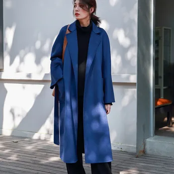 SHENGPALAE 2021 zimowy wysokiej jakości płaszcz dwustronny кашемировое płaszcz wełniany luźna odzież damska kaszmirowy тренчкот A69