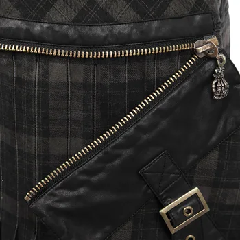 Brązowy Gothic Punk Szkocki Kilt Garnitur Podwójne Kieszenie Męskie Spódnice Pas Kratka Warkocze Spódnice Dwustronna Kieszeń Obwodu Spódnicy