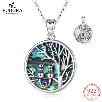 Eudora 925 srebro próby drzewo życia kot naszyjnik masa perłowa wisiorek z łańcuchem oświadczenie Naszyjnik dla kobiet dziewczyna prezent