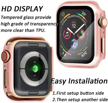 Szkło+etui dla Apple Watch serier 6 SE 5 4 44/40 mm pokrywa ochronna ekranu dla apple watch 42 mm 38 mm zderzak iwach 3 2 akcesoria