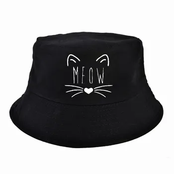 Meow ładny kot wiadro kapelusz kobiety krem czapki letnia wędkarstwo polowanie na kapelusz bawełna casual rybacki kapelusz dla dziewczynki chłopca