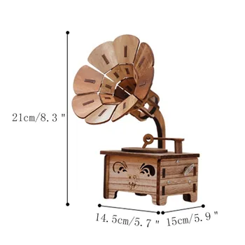 Zabytkowe Drewniane Retro Odtwarzacz Pozytywka Rzemiosła Gramofon Rura Model Pozytywka Dekoracji Domu Bar Sklep Biżuteria Prezenty