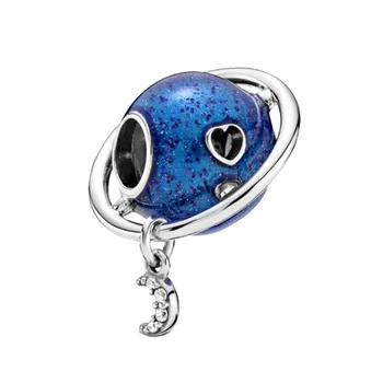 2020 Winter New 925 Sterling Silver Beads Planet Love & Moon Charm fit oryginalna bransoletka Pandora ozdoby świąteczne