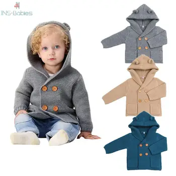 Jesienne dla dzieci płaszcz dla noworodków w jednolitym kolorze kurtka z kapturem dla dziewczynki zimowa moda 5 kolorów kurtki dla dziewczynki 6 m-24 m z dzianiny płaszcz odzież wierzchnia 2020