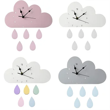 Śliczne chmury forma krople deszczu zegary ścienne, pokój dziecięcy dekoracje, płci, neutralne zegarki dla dzieci, figurki prezent 28*16 cm