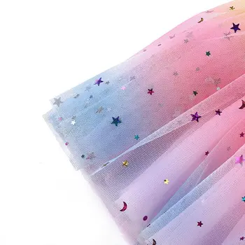 Dzieci Dziewczyny Rainbow Kolorowe Spódnice Opakowania Błyszczący Księżyc Gwiazda Błyszczy 3-Warstwy Wzburzyć Tiulu Spódnica Księżniczka Balet