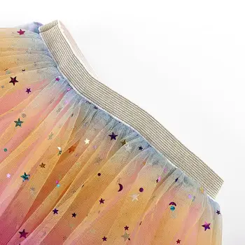 Dzieci Dziewczyny Rainbow Kolorowe Spódnice Opakowania Błyszczący Księżyc Gwiazda Błyszczy 3-Warstwy Wzburzyć Tiulu Spódnica Księżniczka Balet