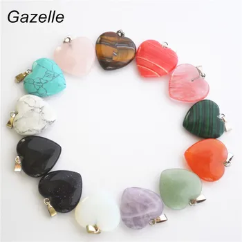Gazela Hurtownia różne moda mieszany kolor naturalny kamień wisiorki wisiorki naszyjniki Serce dla kobiet tworzenia biżuterii 20 mm 50 szt.