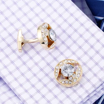 Luksusowe złote męskie spinki do mankietów z kryształem ślubne francuskie koszule spinki do mankietów rękawa guziki męskie biżuteria akcesoria Konstrukcja mankietu