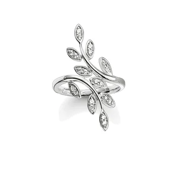 925 srebro, biały CZ liście drzewa pierścienie, moda Thomas styl wąsy niewielkie drzewo Glam pierścień biżuteria Ts Soul prezent dla kobiet