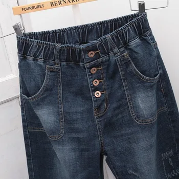 Damskie granatowy denim jeans plus rozmiar grube mm szerokie nogi, spodnie Damskie, odzież letnia, odzież cienkie bawełniane spodnie jeans
