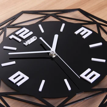 MEISD twórczy geometryczny Cichy duży akrylowe 3D zegar ścienny cyfrowy, nowoczesny styl czarny kwarcowy wiszące zegary z naklejkami ściennymi