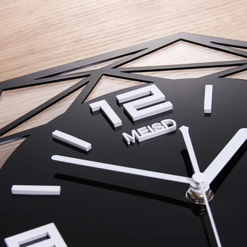 MEISD twórczy geometryczny Cichy duży akrylowe 3D zegar ścienny cyfrowy, nowoczesny styl czarny kwarcowy wiszące zegary z naklejkami ściennymi