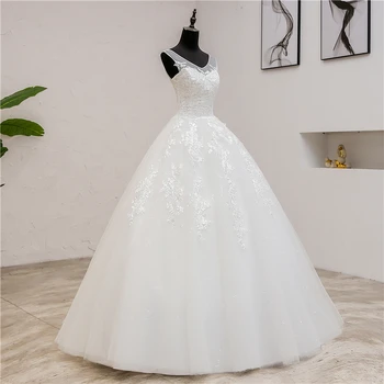 Modne klasyczne Proste suknie ślubne z V neck Vestidos de novia kochanie koronki aplikacja eleganckie sukienki dla dziewczynek Robe De Mariage 2019 8