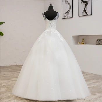Modne klasyczne Proste suknie ślubne z V neck Vestidos de novia kochanie koronki aplikacja eleganckie sukienki dla dziewczynek Robe De Mariage 2019 8