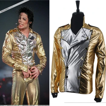 Klasyczny MJ Michael Jackson History BAD Golden Elastan dwurzędowy tkaniny kurtka Performance Halloween Costume prezent
