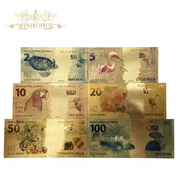 6 szt./kpl. kolor złoto Brazylia 2-50 reali banknot NormalT GOLD BANK NOTE LIMITED