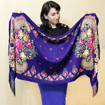 2020 kobieta rosyjski print szal kobiecy kwiatowy wzór bawełniane szale okłady retro ukraińskie panie frędzlami Narodowy szalik szal