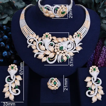 GODKI znane marki luksusowe musujące kwiat liść kobiety ślub Naija ślubny cyrkonia naszyjnik Dubaj suknia zestaw biżuterii