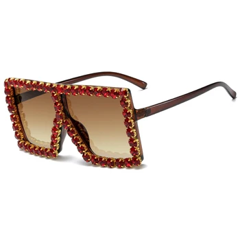 Moda ponadgabarytowych kwadratowe kolorowe diamentowe okulary Kobiety luksusowej marki design duża ramka okulary damskie UV400 odcienie