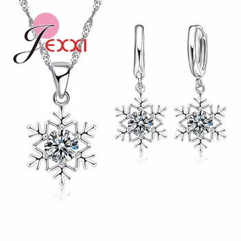 Elegancki Śnieżynka wisiorek 925 srebro cyrkon luksusowy kamień zestawy biżuterii dla kobiet ślub naszyjnik/kolczyki
