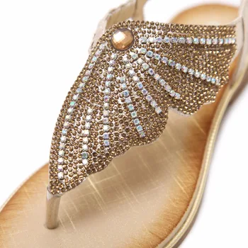 Damskie sandały letnie buty Damskie japonki damskie obuwie 2019 Sandalias Mujer cyrkonie złote płaskie sandały plus rozmiar 42