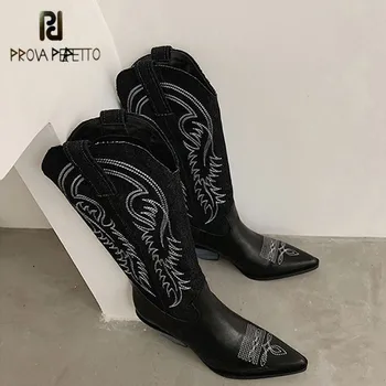 Prova Perfetto Classics Fashion skóra naturalna kolor Damskie buty do biodra z ostrym czubkiem Slip-on ciepłe obuwie 2020