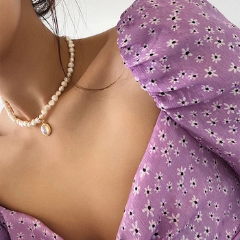 Peri'sbox Księżycowy kamień Naturalny słodkowodne perły naszyjnik barokowe nieregularne naszyjniki dla kobiet okrągłe naszyjnik ze srebra próby 925