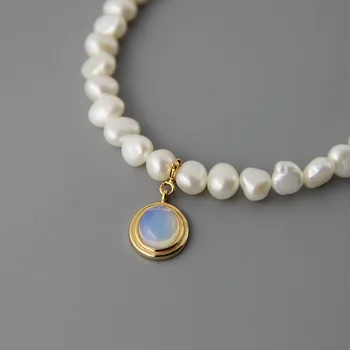 Peri'sbox Księżycowy kamień Naturalny słodkowodne perły naszyjnik barokowe nieregularne naszyjniki dla kobiet okrągłe naszyjnik ze srebra próby 925