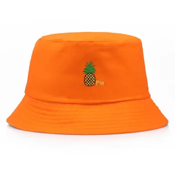 Słodkie koreański styl damskie owoce tropikalne wiadro kapelusz haft ananas Rybacki kapelusz pomarańczowy czarny różowy
