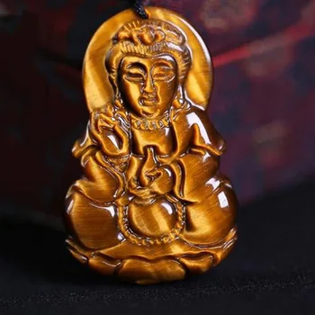 Tygrysie Oko Kamień Wisiorek Spadek Dostawa Budda Guanyin Wisiorek Z Łańcuchem Szczęśliwy Amulet Wykwintne Biżuteria Dla Kobiet, Mężczyzn Prezent