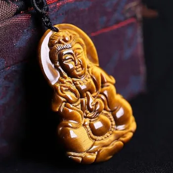 Tygrysie Oko Kamień Wisiorek Spadek Dostawa Budda Guanyin Wisiorek Z Łańcuchem Szczęśliwy Amulet Wykwintne Biżuteria Dla Kobiet, Mężczyzn Prezent