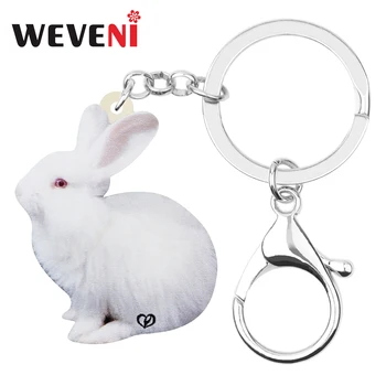 WEVENI akrylowy Biały zajączek Królik królik breloki słodkie zwierzęta brelok biżuteria dla kobiet dziewczyna klasyczna torba na akcesoria samochodowe