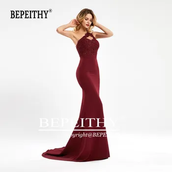 BEPEITHY Syrena Burgundia długie sukienki druhny 2020 Sexy One Shoulder Vestido De Fiesta De Noche suknia ślubna dla kobiet