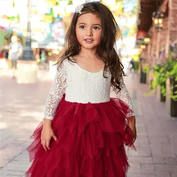 Pudcoco Toddler Kid Baby Girl Lace Flower Princess Dress Party Prom Official Bridesmaid Dresses Pageant Dresses Tulle Tutu Dress