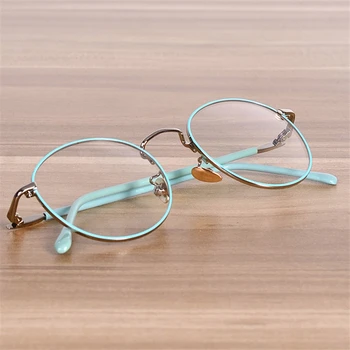 NOSSA marka ramki okularów kobiety mężczyźni retro okrągłe metalowe okulary ramki studenci krótkowzroczność oprawki do okularów niebieski biały różowy mosiądz