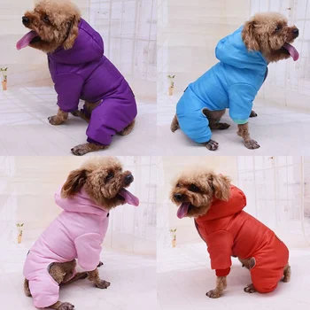 Pet Dog Clothes 4-legged kombinezon wiatroszczelna Pet stroje bawełnianej płaszcz dla psów łagodna zima zgrubienie z kapturem ciepły strój szczeniaka