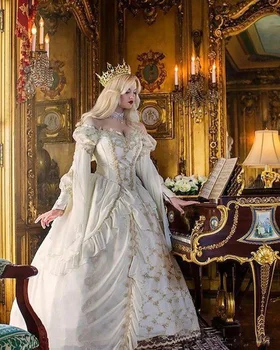 Retro średniowieczne gotyckie suknie ślubne z długim rękawem 2020 Złote koronki aplikacja sznurowanie gorsetu temu Wiktoriańska panna młoda suknia ślubna