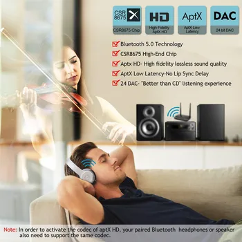 NFC 80m Bluetooth 5.0 nadajnik odbiornik aptX HD LL optyczny RCA AUX 3,5 mm bezprzewodowy adapter audio do telewizora, KOMPUTERA 2 Pary słuchawek
