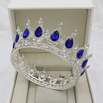 KMVEXO złote kryształowe tiary baroku okrągła Korona Królewska Królowej korony króla diadem bal 2020 ślubne ozdoby do włosów, akcesoria