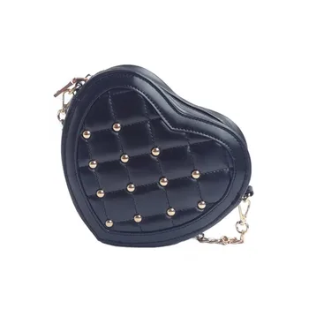 Moda nit Diamentowa kratka czarna sztuczna skóra w kształcie serca torba na ramię mała łańcuch torba procy Crossbody torby kobiety