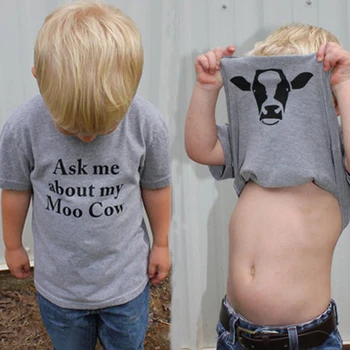 Zapytaj Mnie O Mojej Koszulce Moo Cow T Shirt Funny Animal Flip Shirt Baby Kids Boys Cool Tee