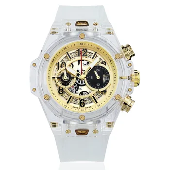 KIMSDUN moda męska tendencja luksusowe Sportowe zegarek kwarcowy chronograf przezroczyste zegarki wojskowe klasyczne silikonowe Relogio Masculino