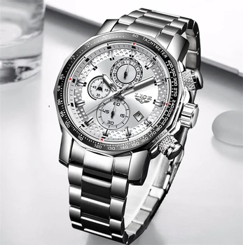 2020 LIGE Modne zegarki męskie ze stali nierdzewnej top luksusowej marki sportowy chronograf kwarcowy zegarek męskie białe zegary Relogio Masculino